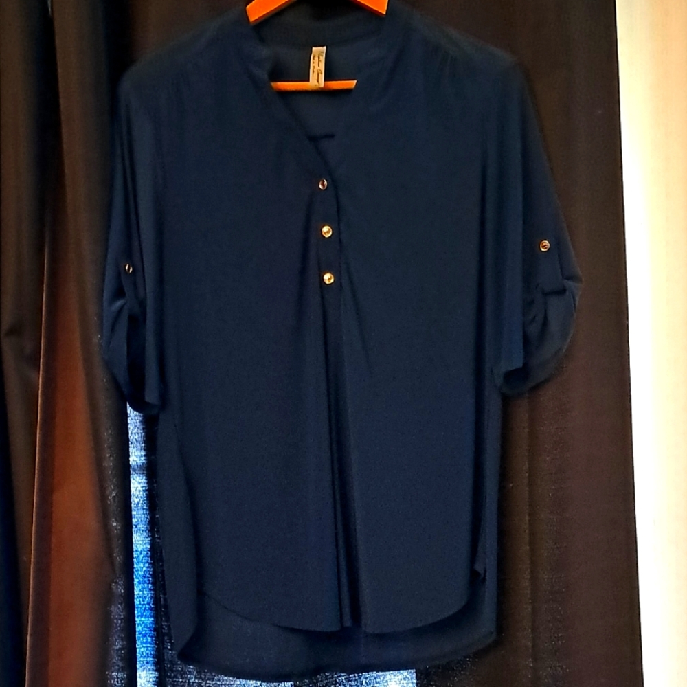 Navy Button-Up Blouse